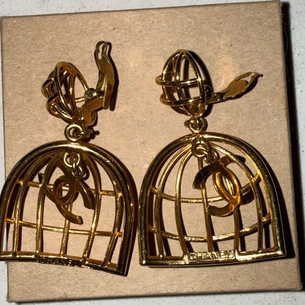 CHANEL Gold  Cage Clip Earrings